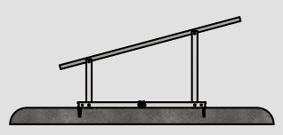 Rendering of Portable Sun LLC IntegraRack IR-30 solar panel ground mount system with concrete anchor bolt and 30-degree angle.