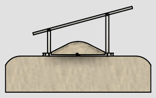 Rendering of Portable Sun LLC IntegraRack IR-30 solar panel ground mount system with 30-degree angle and aircraft-grade aluminum components.