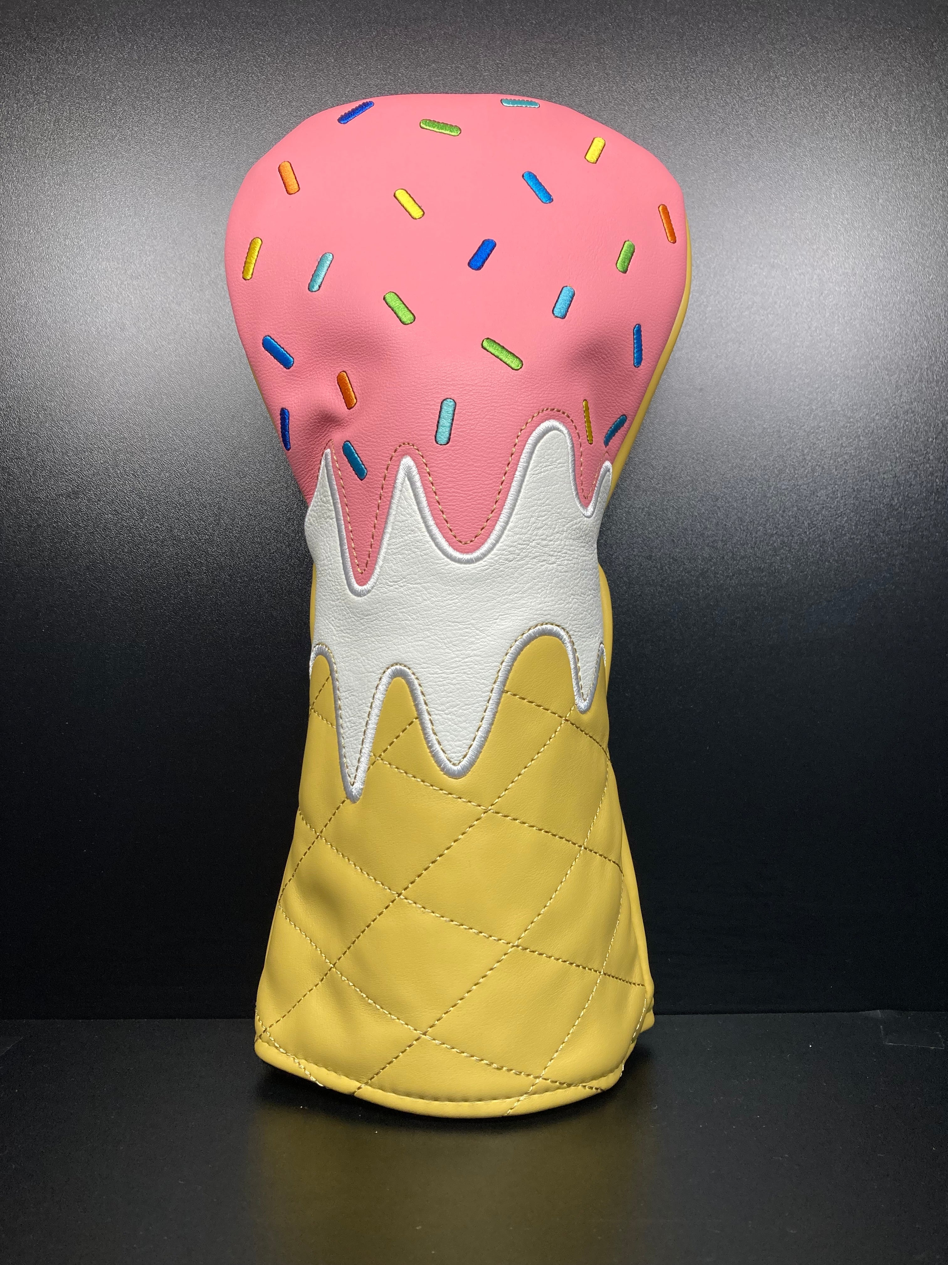 ParWestGolf ice cream cone golf club headcover with colorful design, soft fabric exterior, and playful style for protecting golf clubs.
