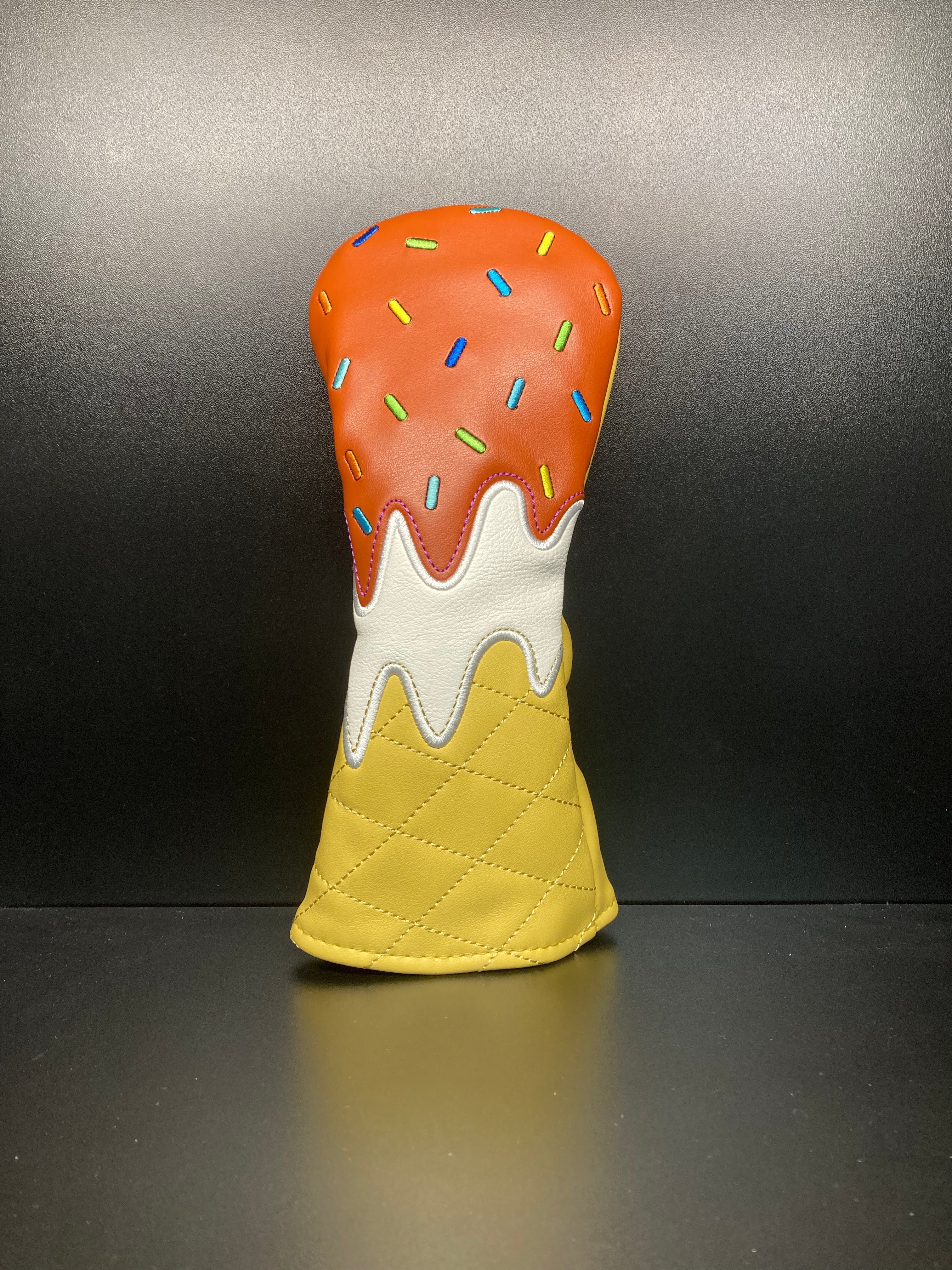 ParWestGolf ice cream cone golf club headcover with colorful cone design and soft fabric material.