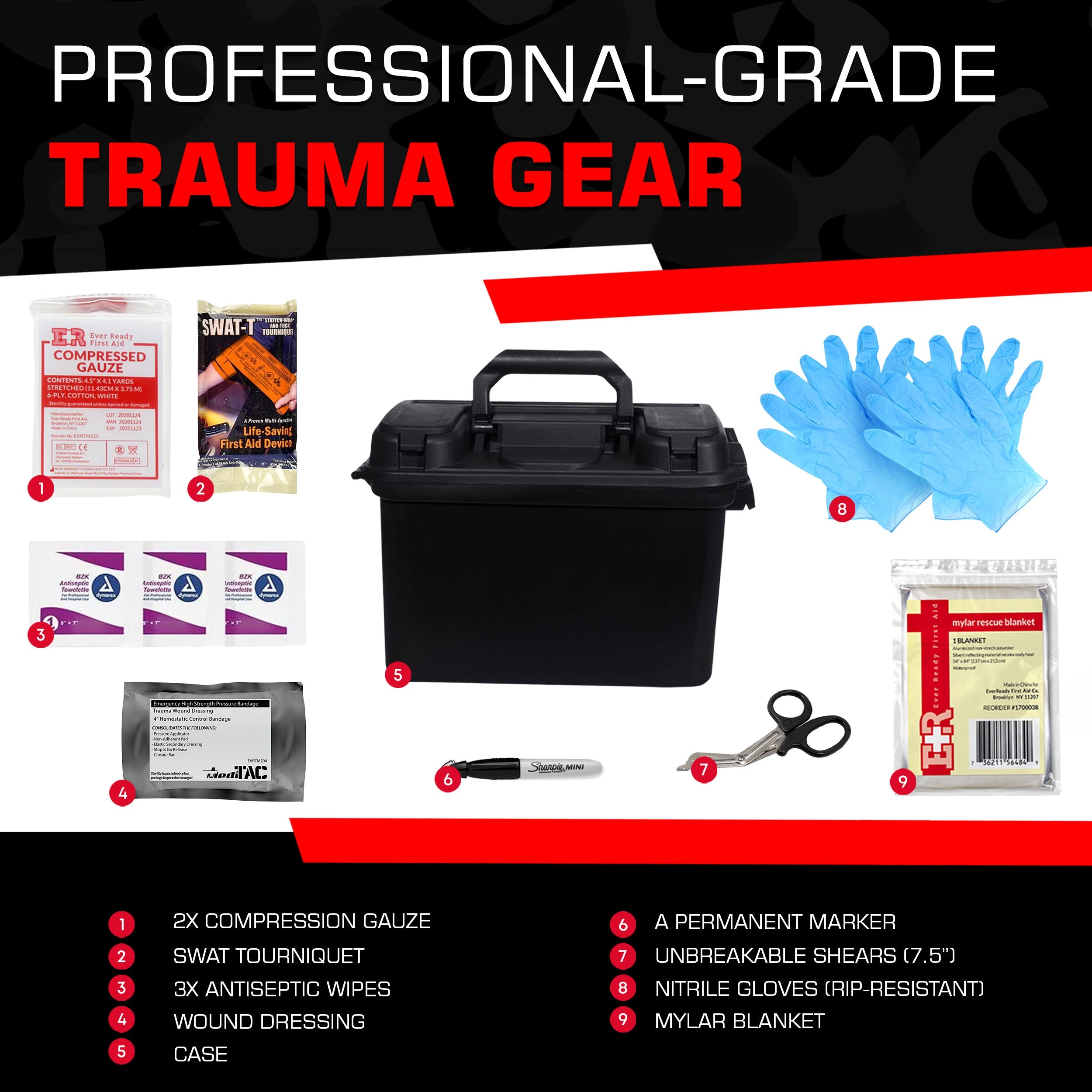 Bleeding Control Kit - 4 Vacuum Sealed Kits in Plastic Case - OVERLANDERS Outfitter