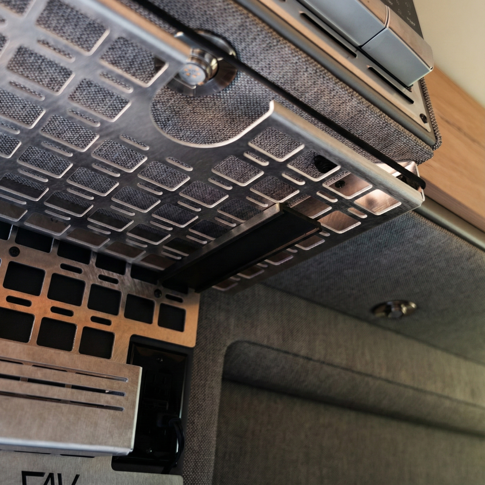 Canyon Keurig holder made by Canyon Adventure Vans, designed for secure placement, with a rugged, handcrafted appearance.