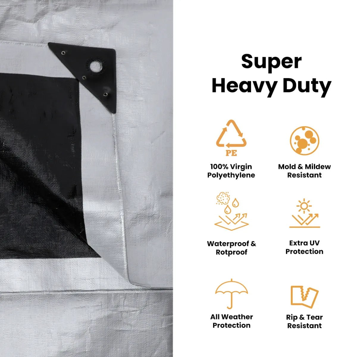 20x20 ft White Duck Outdoors heavy-duty 16 mil poly tarp with reinforced edges and grommets for outdoor protection and covering.