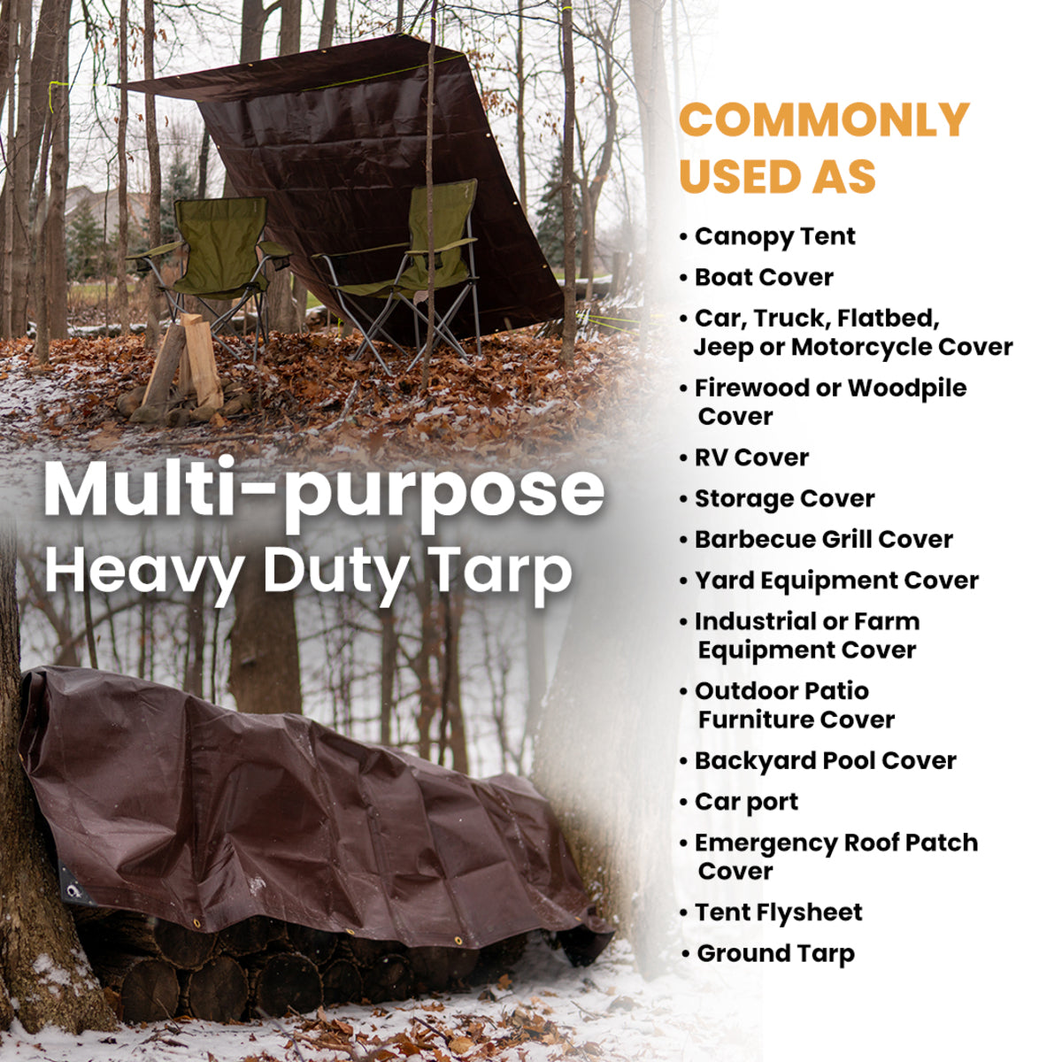 White Duck Outdoors 30’ x 50’ heavy-duty poly tarp with 16 mil thickness, durable waterproof polyethylene material.