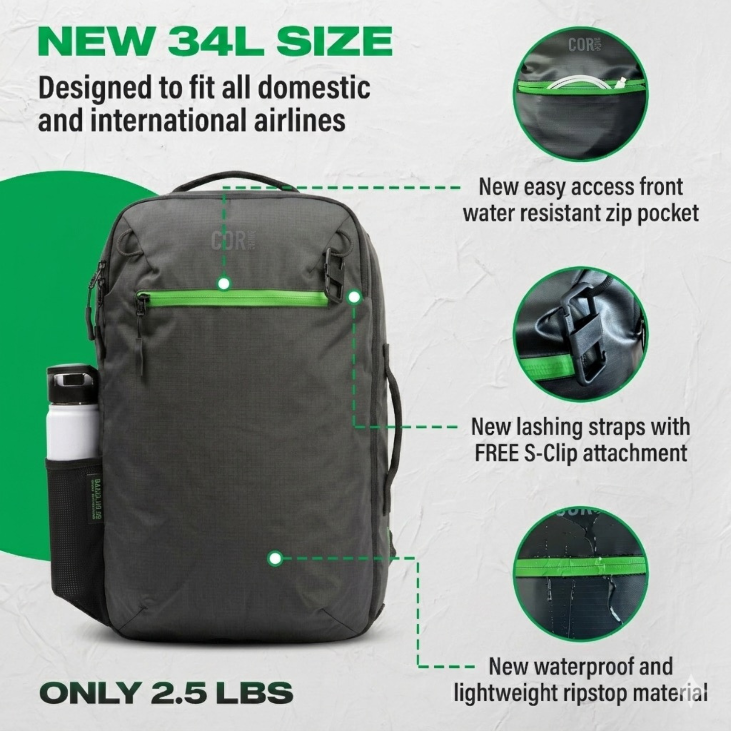 Island Hopper 2.0 Travel Backpack – New Matte Black | Lightweight Waterproof 28L & 34L - OVERLANDERS Outfitter