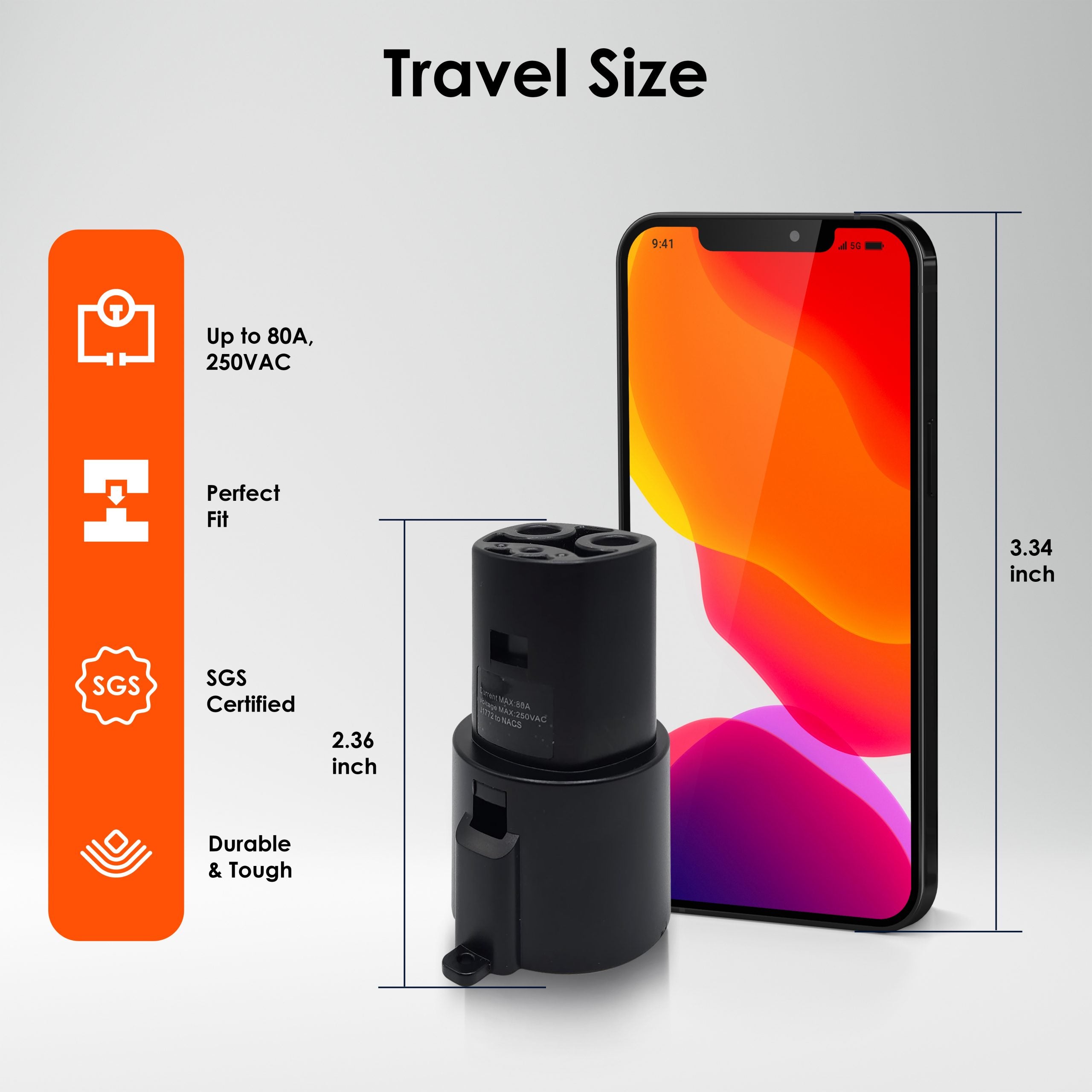 Rexing J1772 to Tesla EV charging adapter connected to a charging cable, enabling Tesla vehicles to use J1772 charging stations.