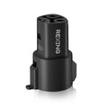 Rexing J1772 to Tesla EV charging adapter connected to a vehicle charging port, designed for electric vehicle charging compatibility.