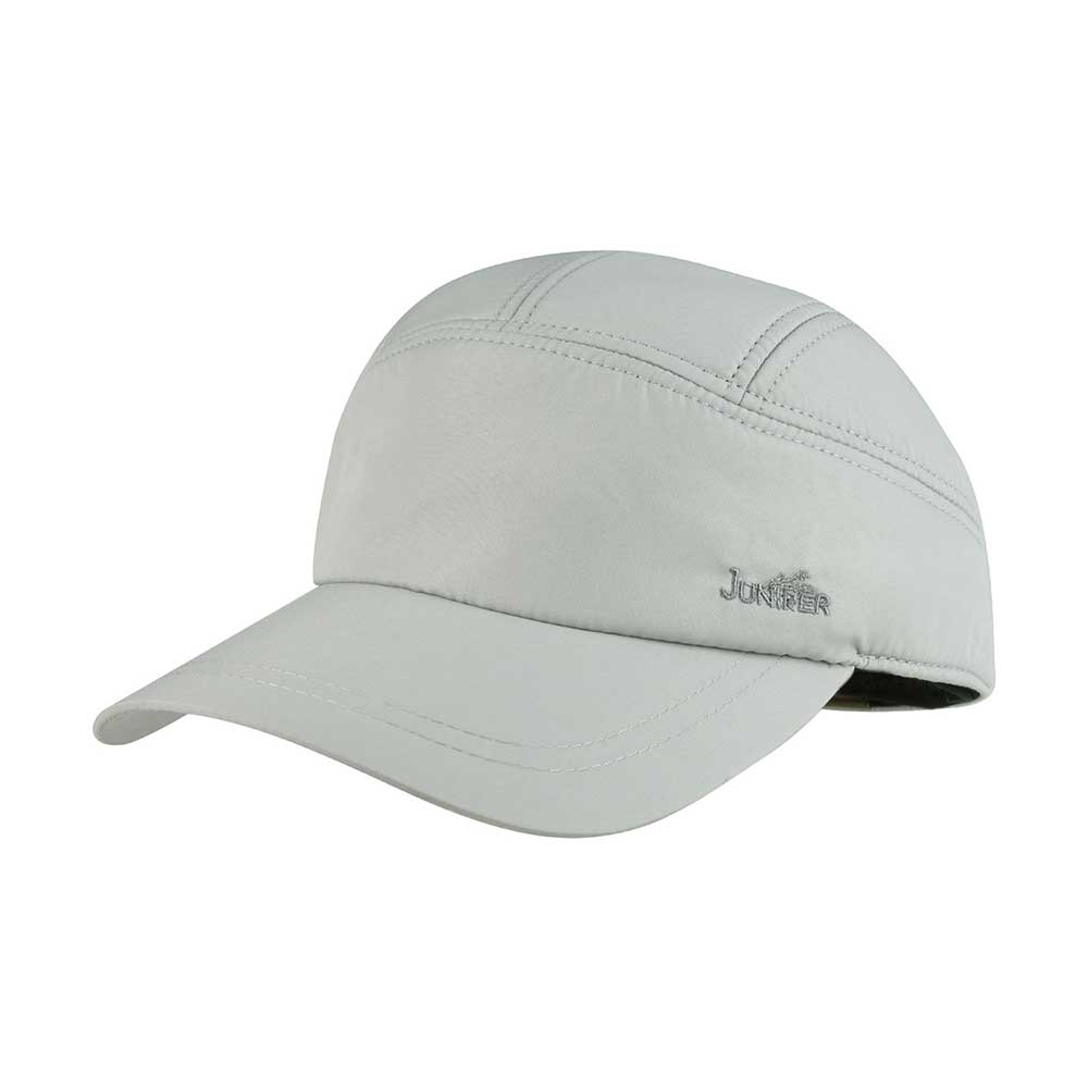 Gray camper cap by Juniper Outdoor featuring a comfortable fit and classic design, shown on a plain background.