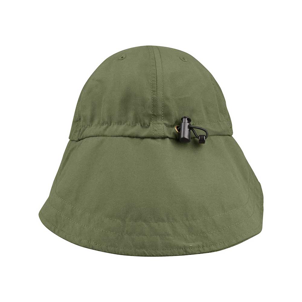 Juniper Outdoor Pro Fish Cap in olive, view of the back showing adjustable strap and sturdy outdoor design.