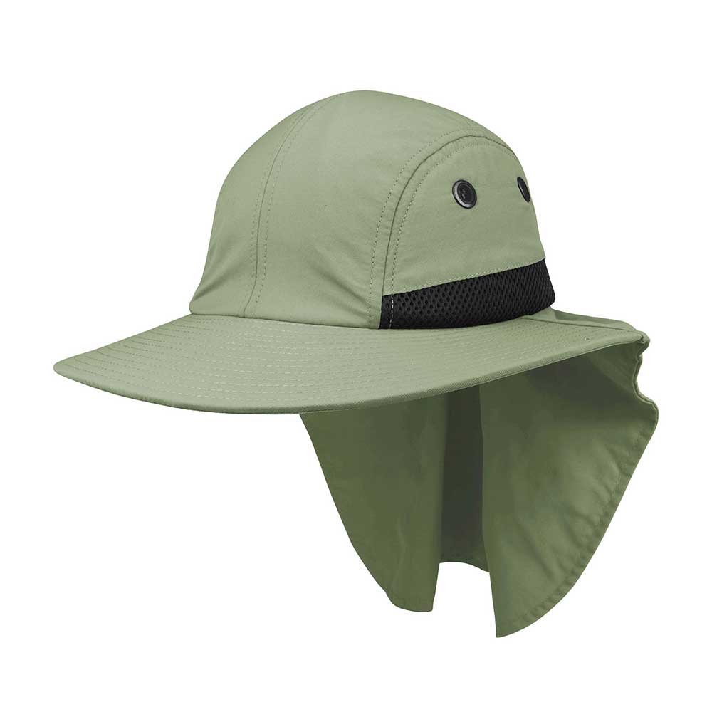 Olive green Juniper Outdoor Nature Hat, wide-brim outdoor hat with adjustable chin strap and breathable fabric, suitable for outdoor activities.
