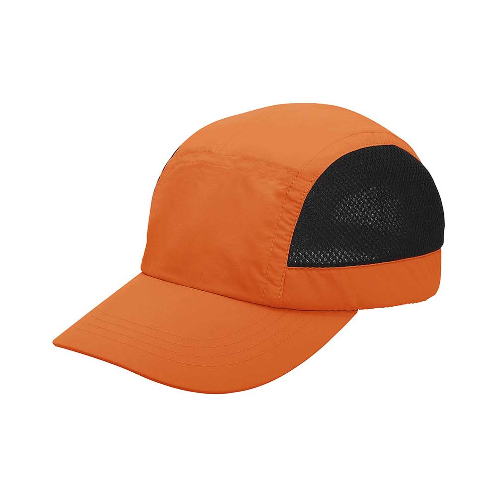 Juniper Outdoor jogger cap in orange and black, lightweight and sporty with adjustable strap for outdoor activities.