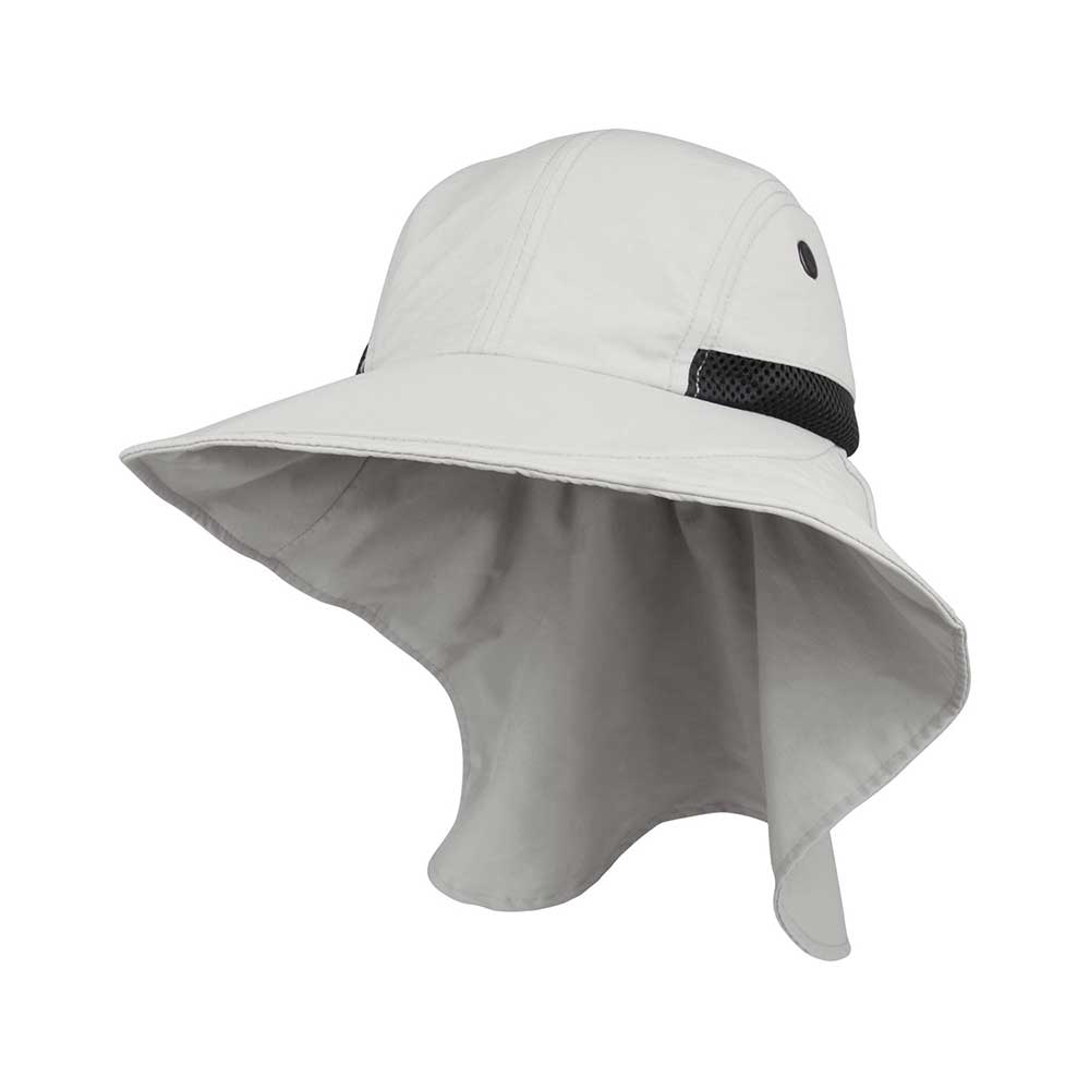 Grey ladies' hiker hat by Juniper Outdoor, featuring a wide brim and outdoor fabric for sun protection and adventure.