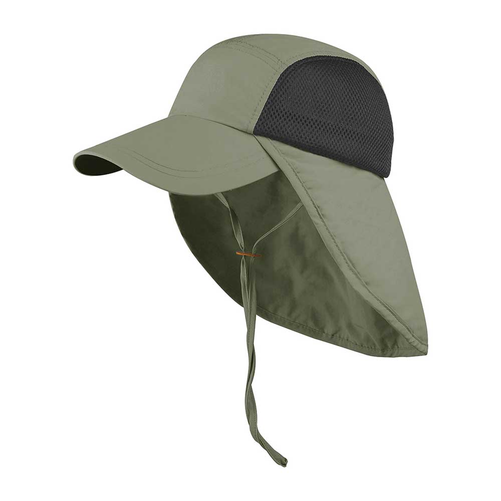 Olive green Juniper Outdoor Seaport cap with adjustable brim and branding detail, made for outdoor wear.