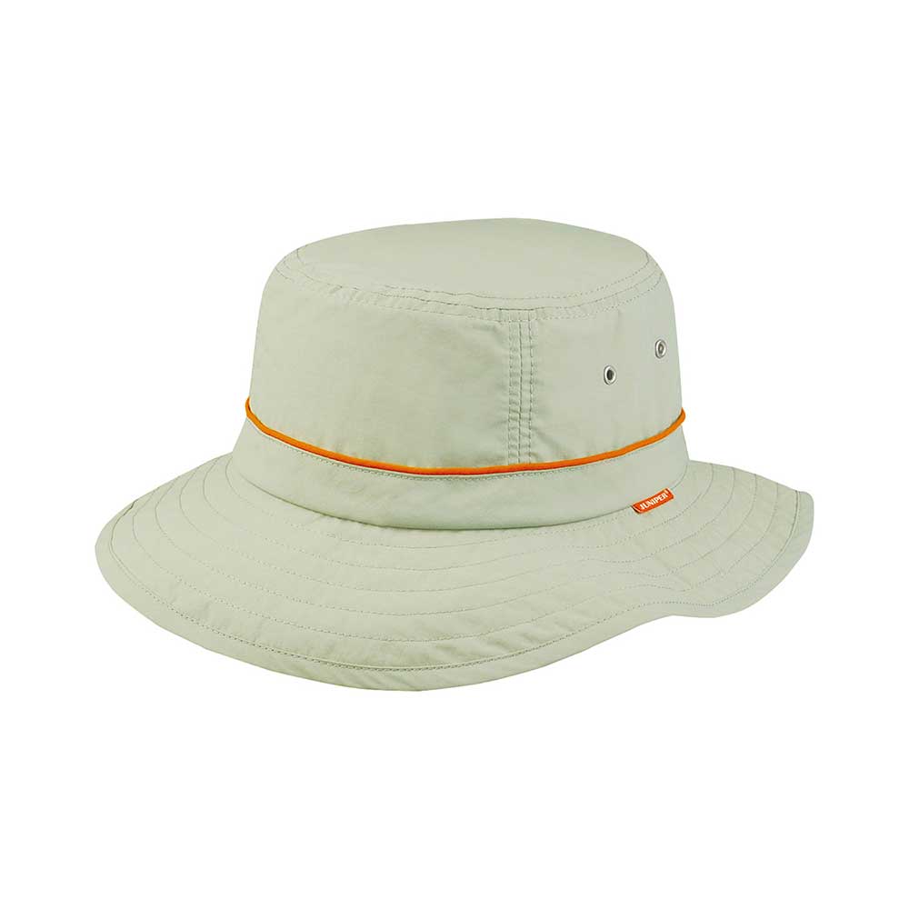 Juniper Outdoor Pipeline Bucket in khaki color, durable physical storage container with handle for outdoor use.