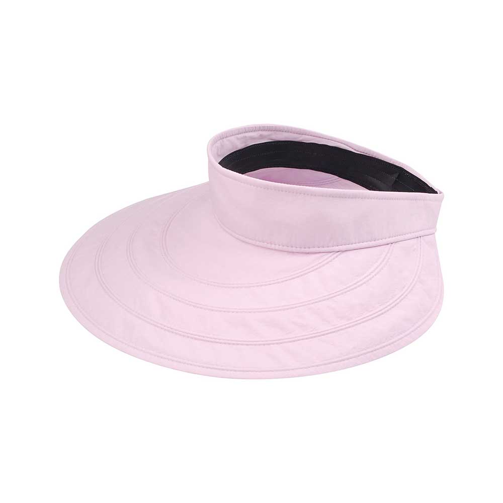Pink Land Visor by Juniper Outdoor, a wide-brimmed physical sun protection hat for outdoor activities.
