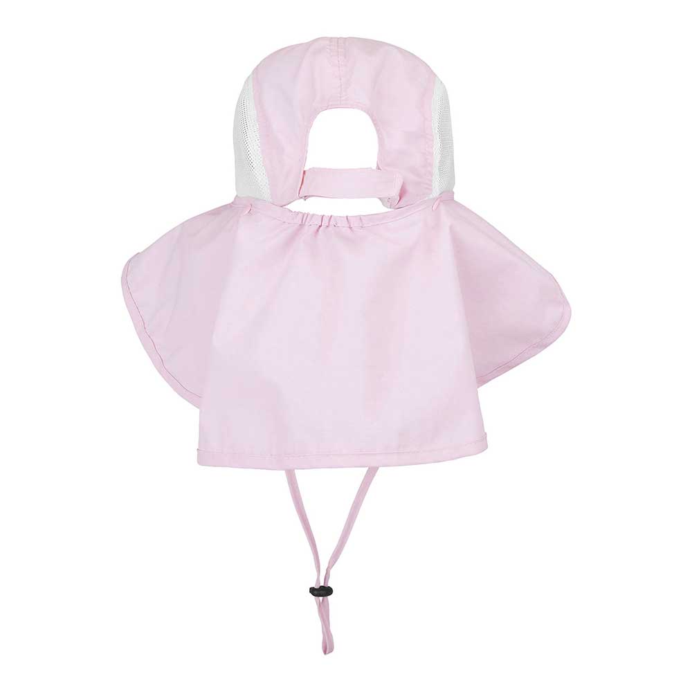 Juniper Outdoor Lakeside Hat in pink, shown from the back, featuring a wide brim and adjustable strap for outdoor protection.