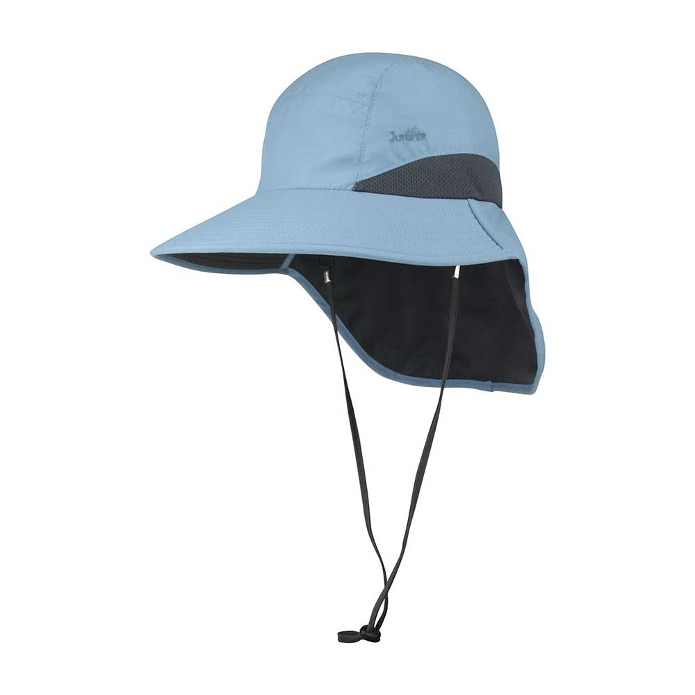 Juniper Outdoor Lily sun hat in smokey blue, lightweight fabric with wide brim for sun protection.