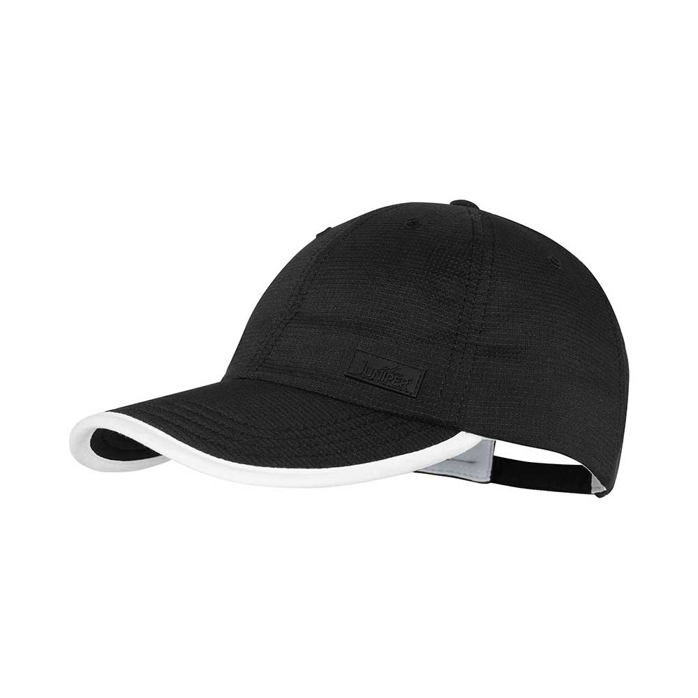 Juniper Outdoor Flex Brim physical hat with a black brim and adjustable strap, designed for outdoor protection and style.