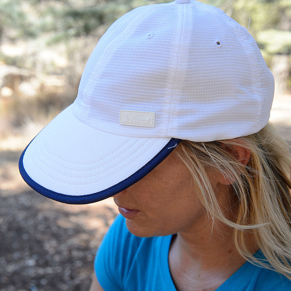 Juniper Outdoor Flex Brim physical model hat with wide brim and adjustable strap, shown in the J7252_model3.jpg image.