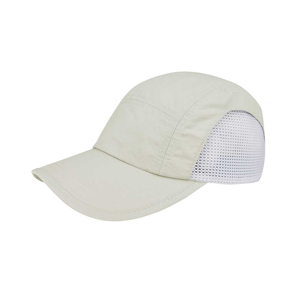 Juniper Outdoor Lair Cap in beige, a stylish physical cap with adjustable strap and breathable fabric for outdoor wear.