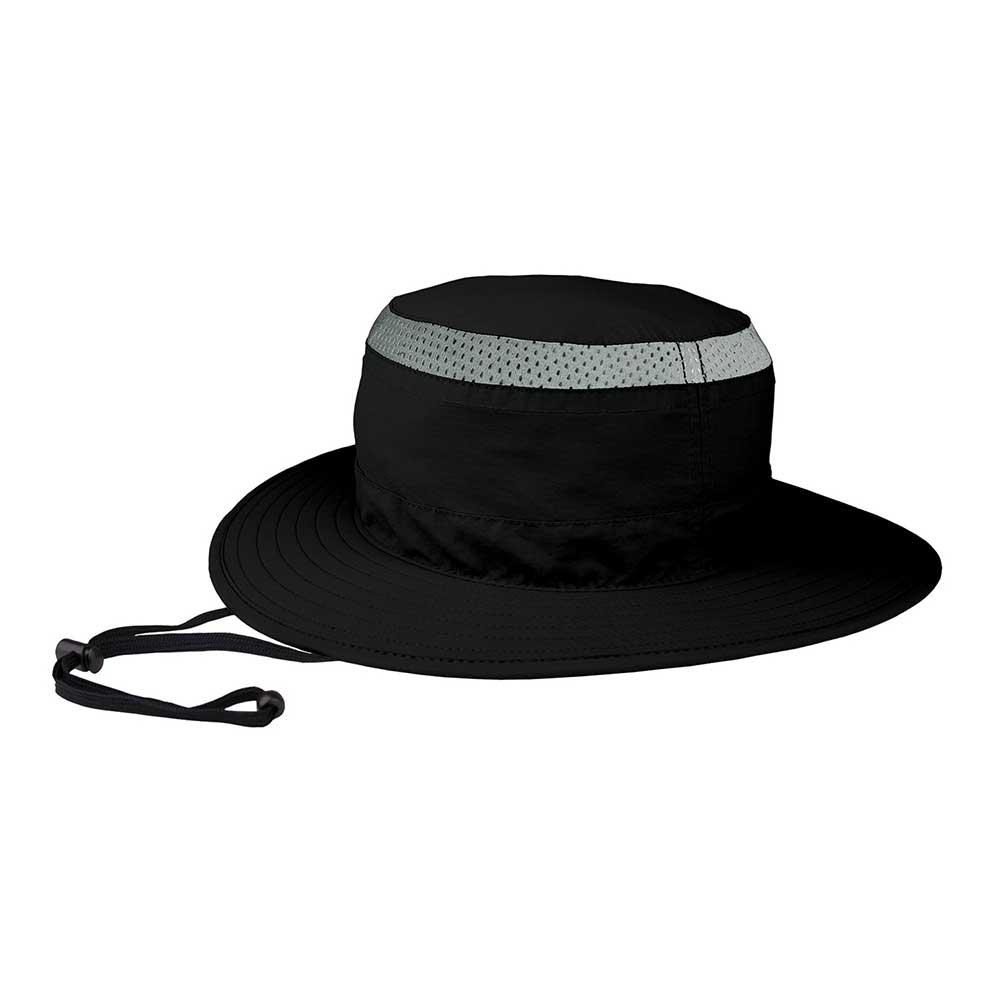 Juniper Outdoor Outsider Boonie Hat in black with wide brim and chin strap, suitable for outdoor adventures.