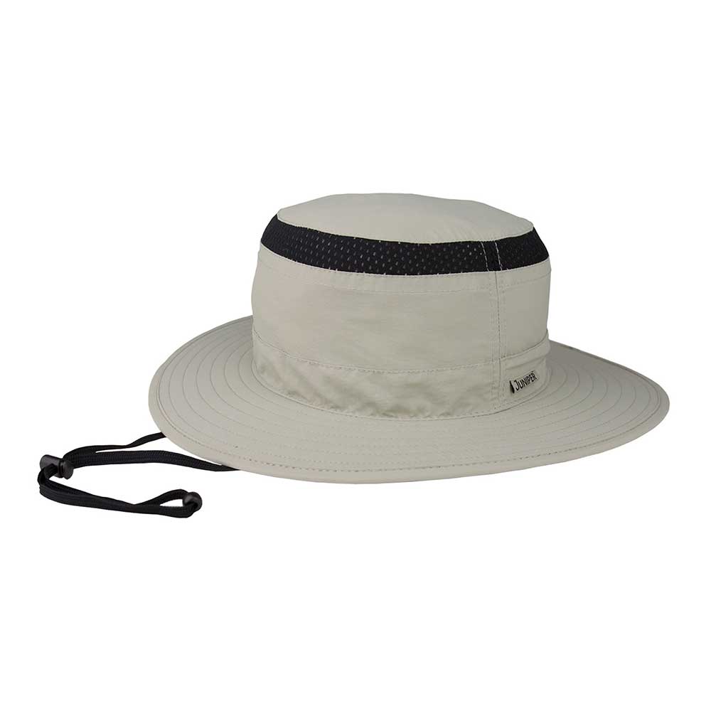 Juniper Outdoor Outsider Boonie Hat in black, lightweight fabric with wide brim for sun protection, outdoor adventure style.