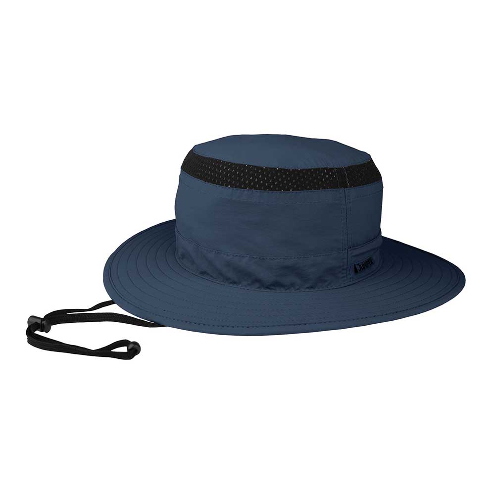 Juniper Outdoor Outsider Boonie Hat in navy and black, featuring wide brim and durable fabric for outdoor protection.