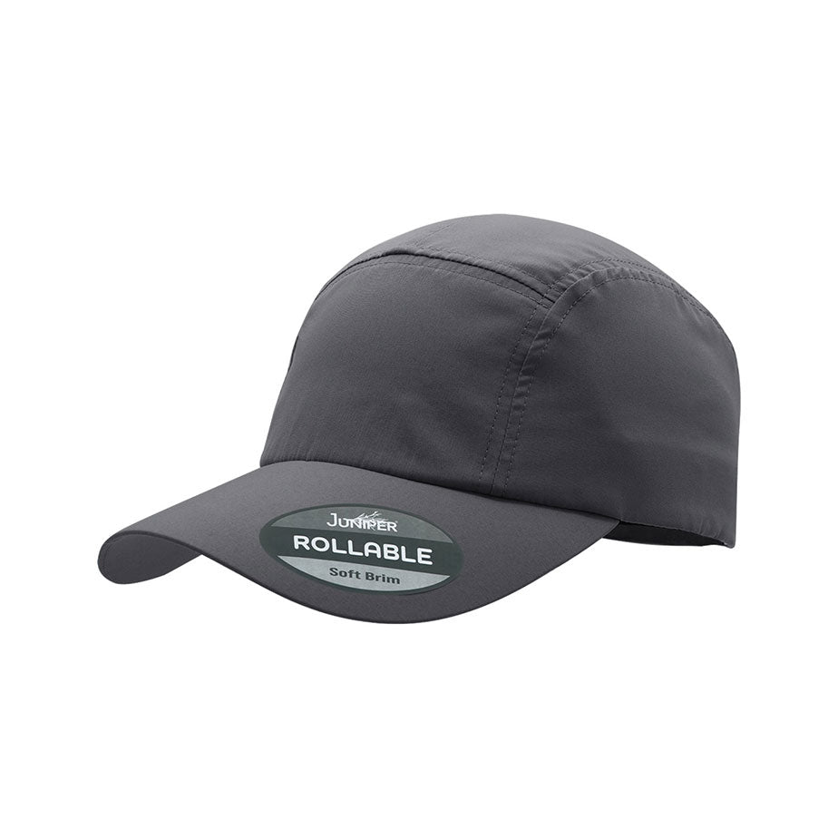 Charcoal rollable UV biker's cap by Juniper Outdoor, lightweight and foldable for outdoor riding protection.