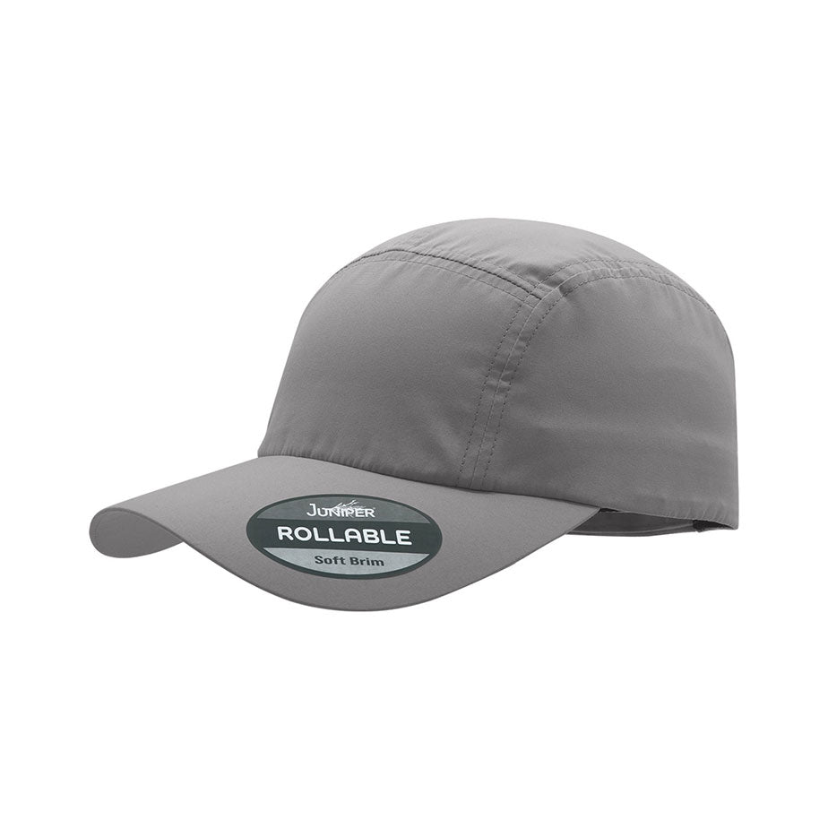 Gray rollable UV biker's cap by Juniper Outdoor, featuring a lightweight, stretchable fabric for outdoor riding and sun protection.