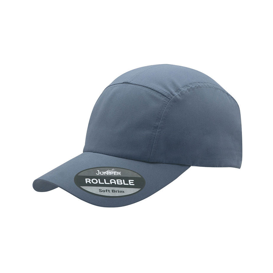 Juniper Outdoor rollable UV biker's cap in blue, lightweight and flexible for sun protection and versatile outdoor wear.