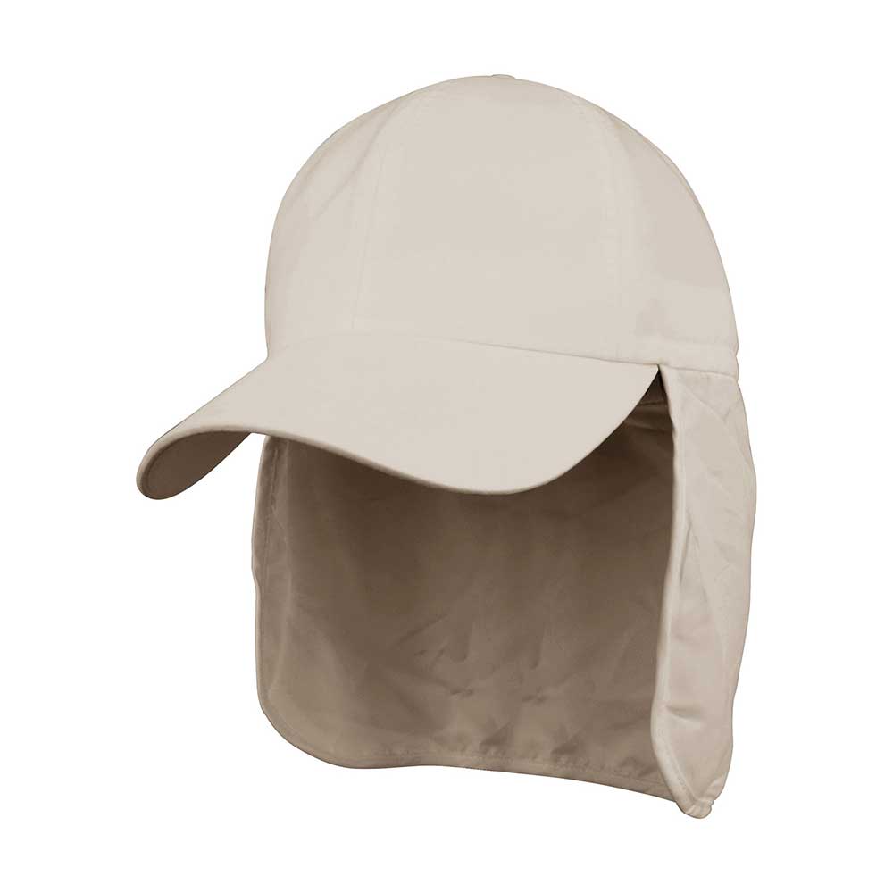 Khaki flare cap by Juniper Outdoor showing wide brim and adjustable strap, made of durable fabric for outdoor activities.