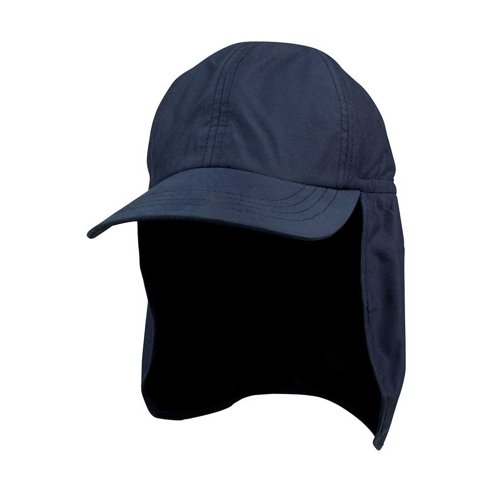 Navy flare cap by Juniper Outdoor, made of durable fabric, featuring a wide brim and stylish flare design.