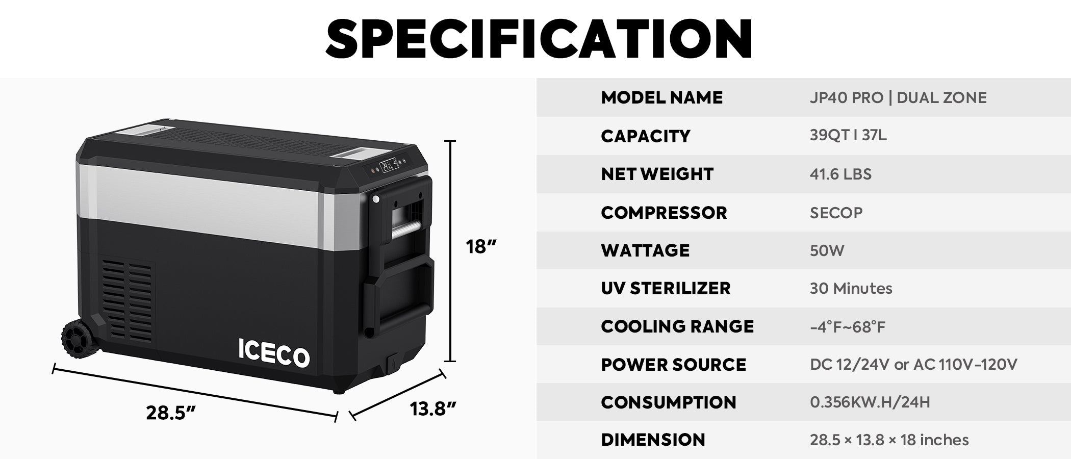 JP40 Pro Dual Zone Wheeled Portable Freezer- Golden | ICECO | 40 LT - We The Collective