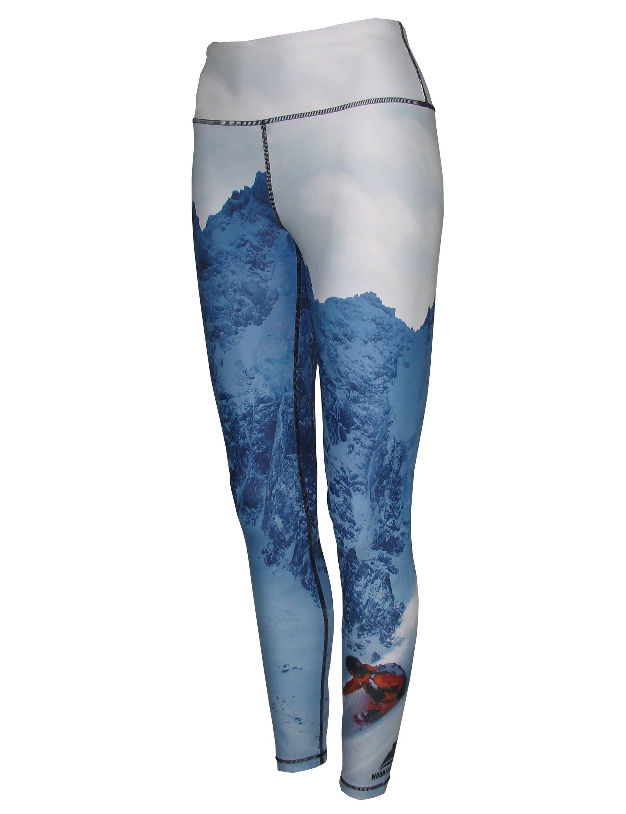 Jagged Edge 2 patterned all sport leggings with jagged mountain print in black and white, from Cognito Brands, Inc.