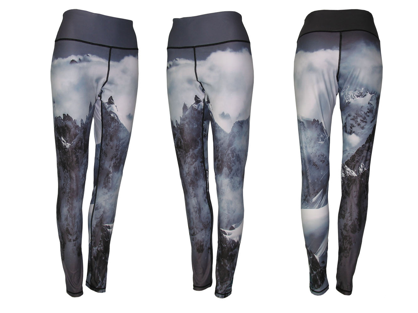 Cognito Brands all sport leggings with jagged edge mountain print pattern, stretchy athletic wear for active fitness and outdoor activities.