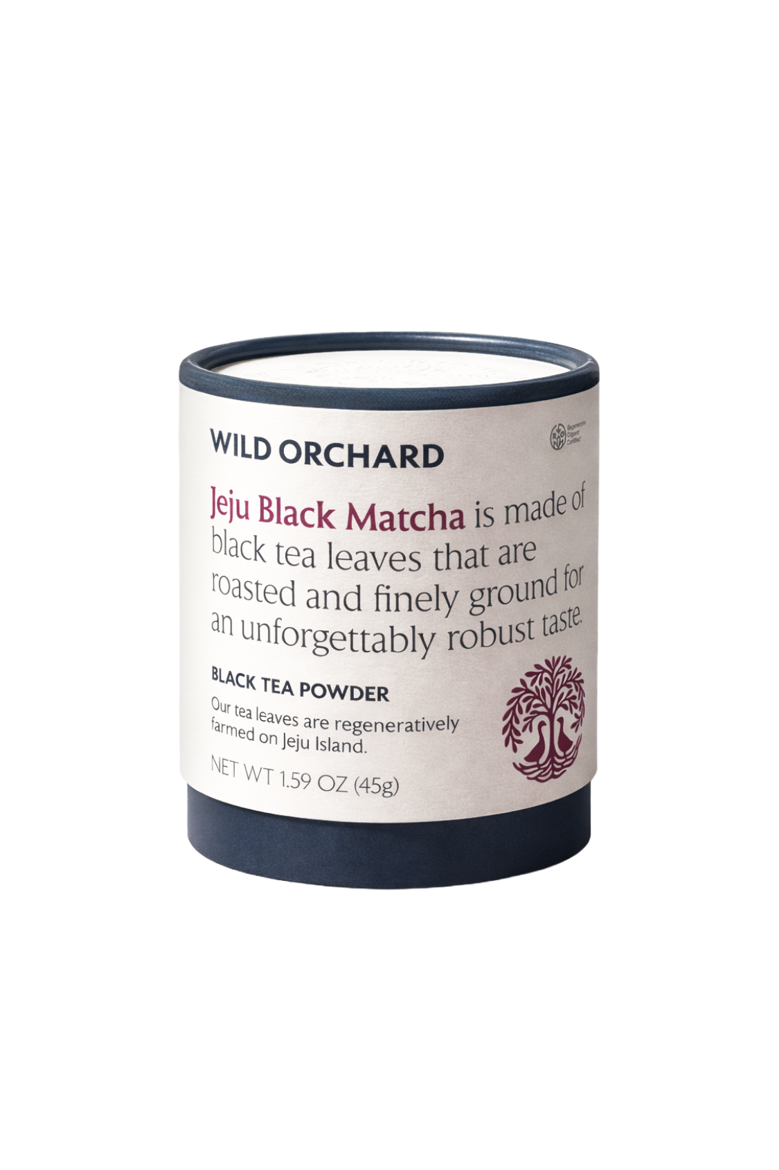 Organic Ayr Matcha Black powder by Wild Orchard, showcasing vibrant green and black matcha powder in a close-up shot.