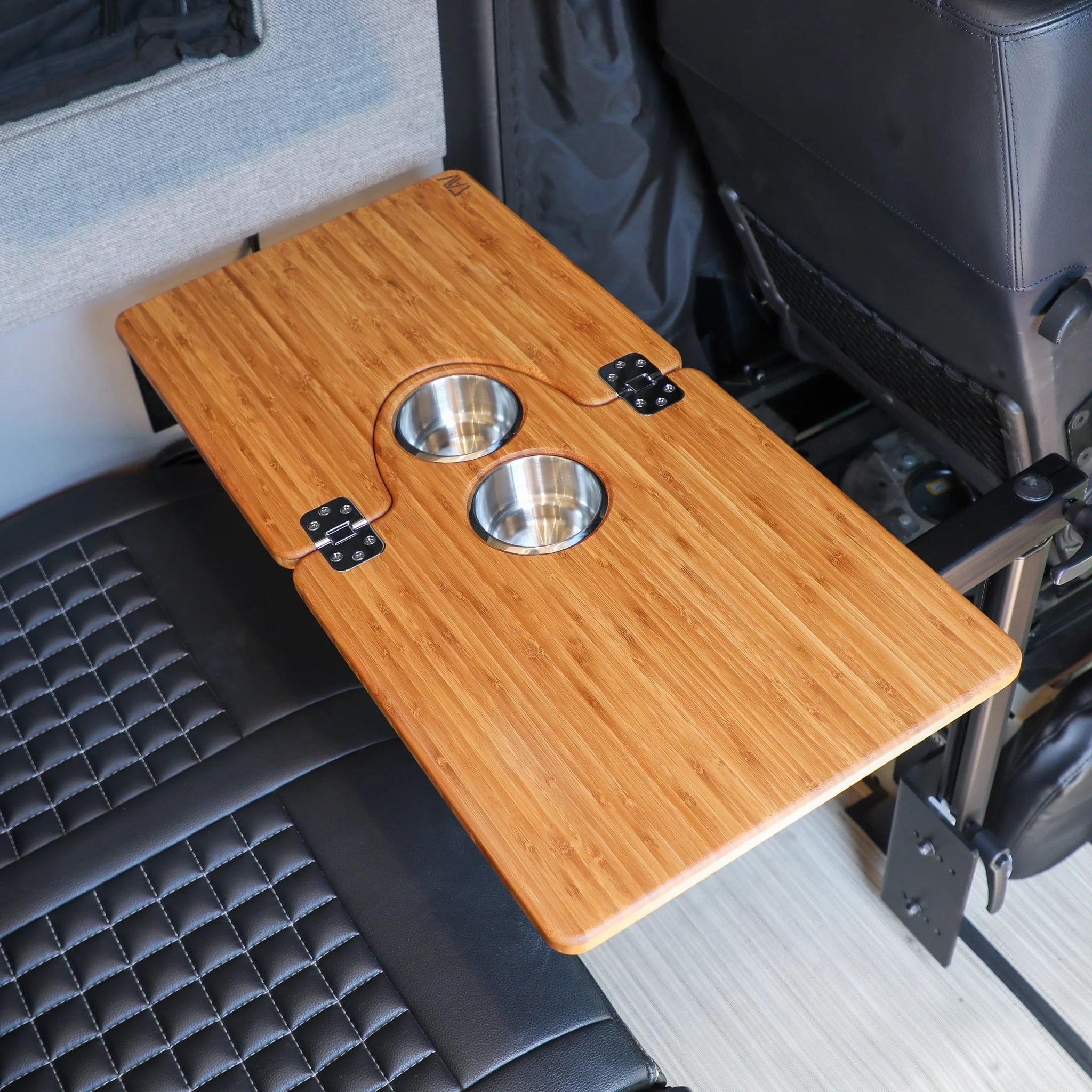 Canyon Adventure Vans Jenna 2.0 folding table top with bamboo surface, portable and lightweight for outdoor use.