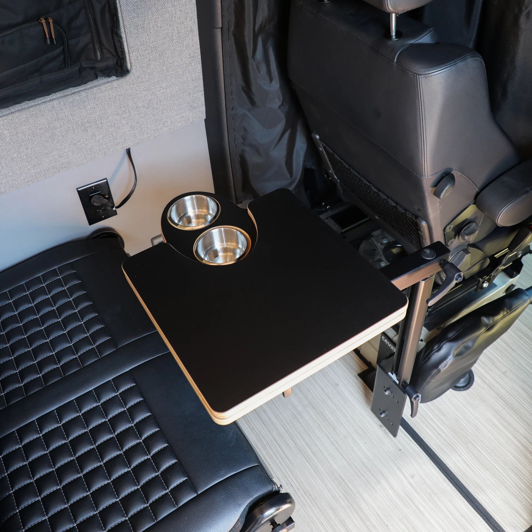 Canyon Adventure Vans Jenna 2.0 folding table top in carbon finish, designed for outdoor and camping use.