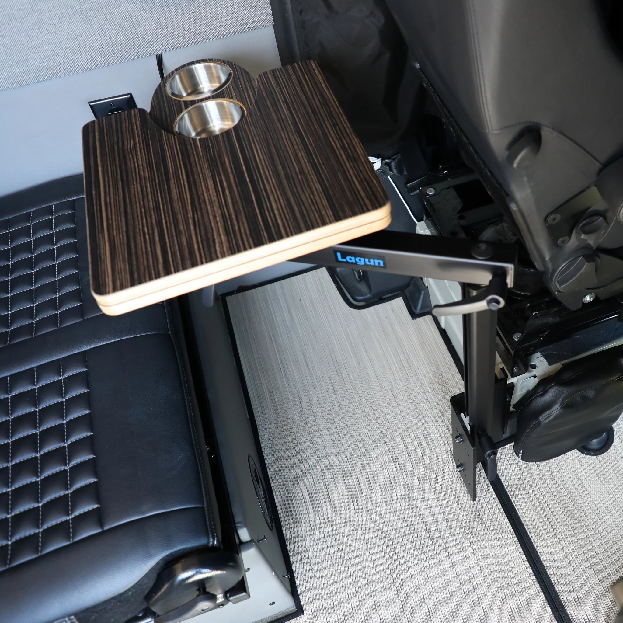 Canyon Adventure Vans Jenna 2.0 folding table top in ebony, showing smooth surface and compact design for portable use.