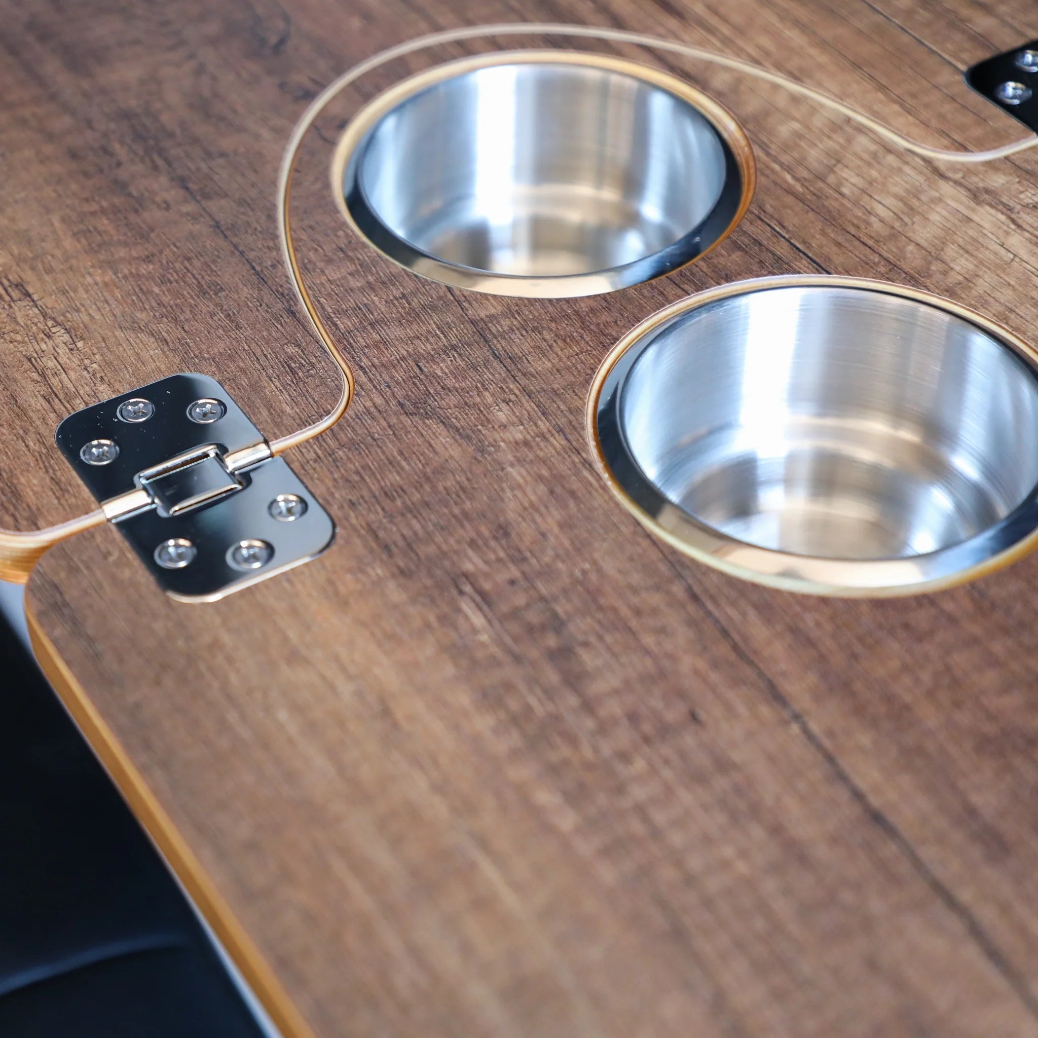 Canyon Adventure Vans Jenna 2.0 folding table top in Gavi Oak finish, designed for versatile use and easy portability.