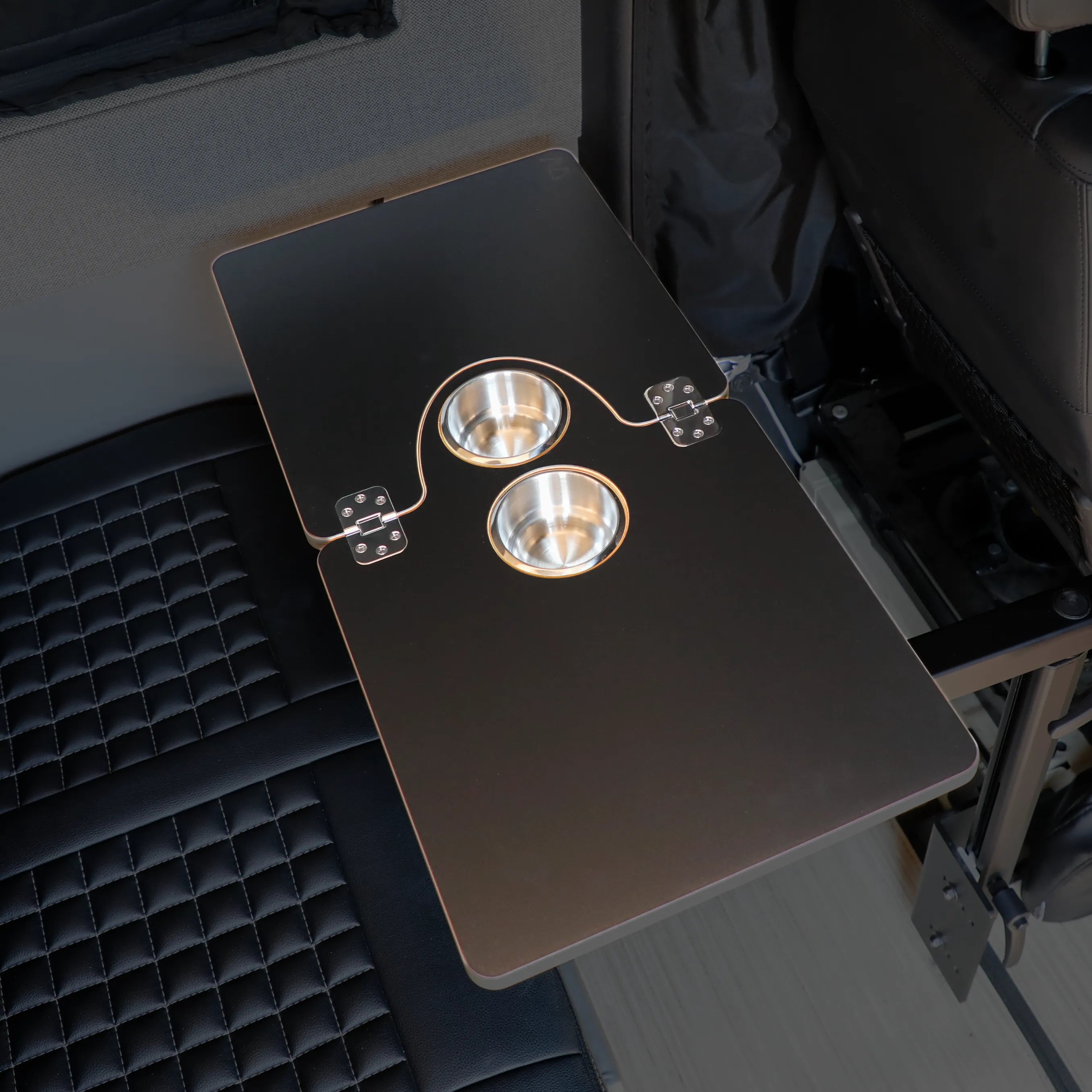 Canyon Adventure Vans Jenna 2.0 folding table top with black finish, compact and portable for outdoor and camping use.