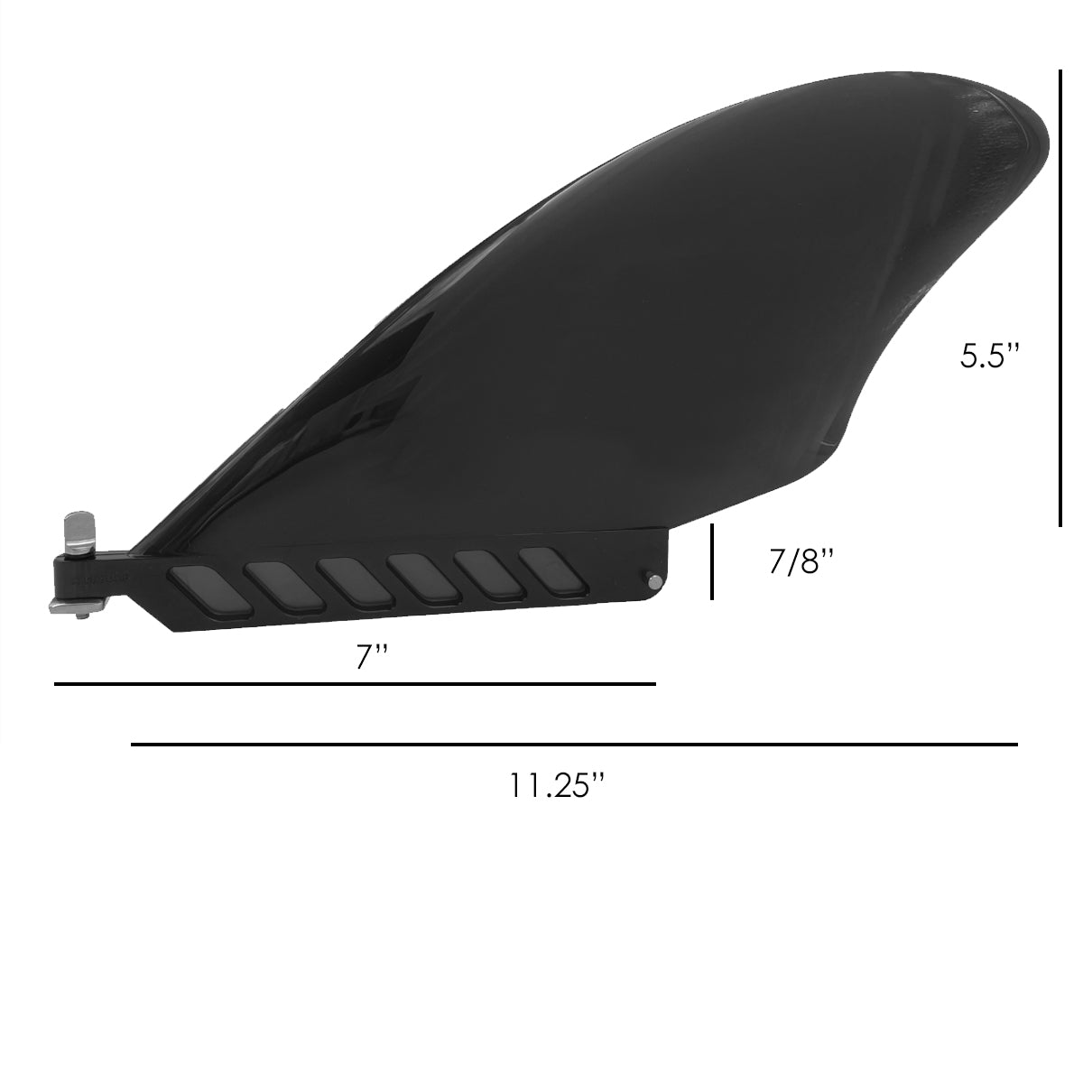 Vamo Life 5.5-inch Findestructible keel fin with safety flex design and toolless screw for easy installation on surfboards.
