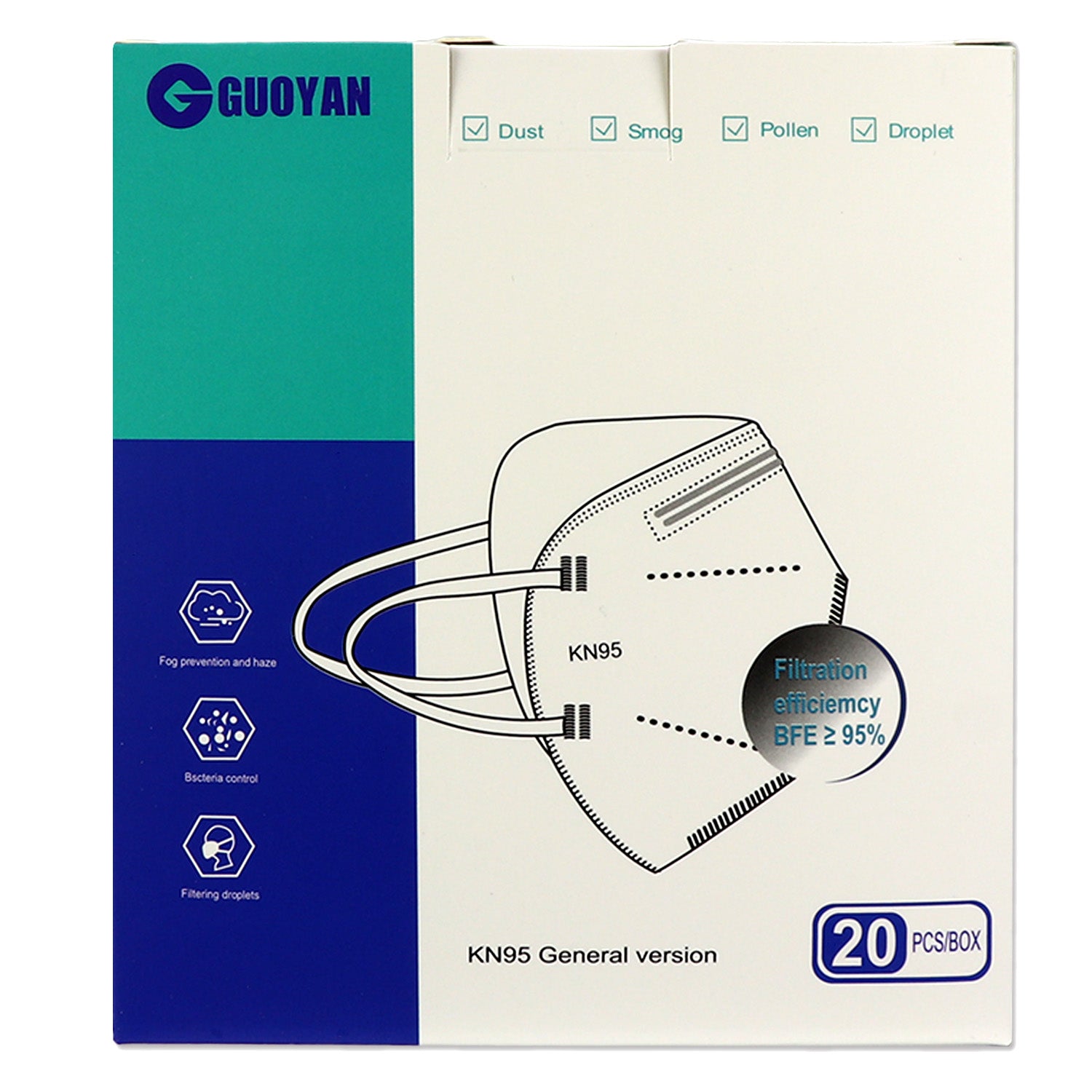 Set of 20 KN95 masks from QuakeKits, showing protective face masks with ear loops and breathable material.