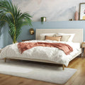 King Mid-Century Off-White Velvet Upholstered Platform Bed Frame with Headboard - OVERLANDERS Outfitter