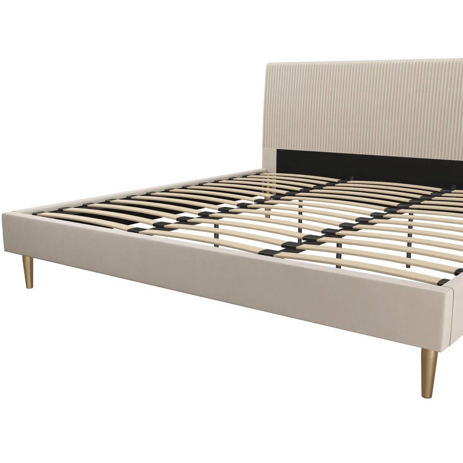 King Mid-Century Off-White Velvet Upholstered Platform Bed Frame with Headboard - OVERLANDERS Outfitter