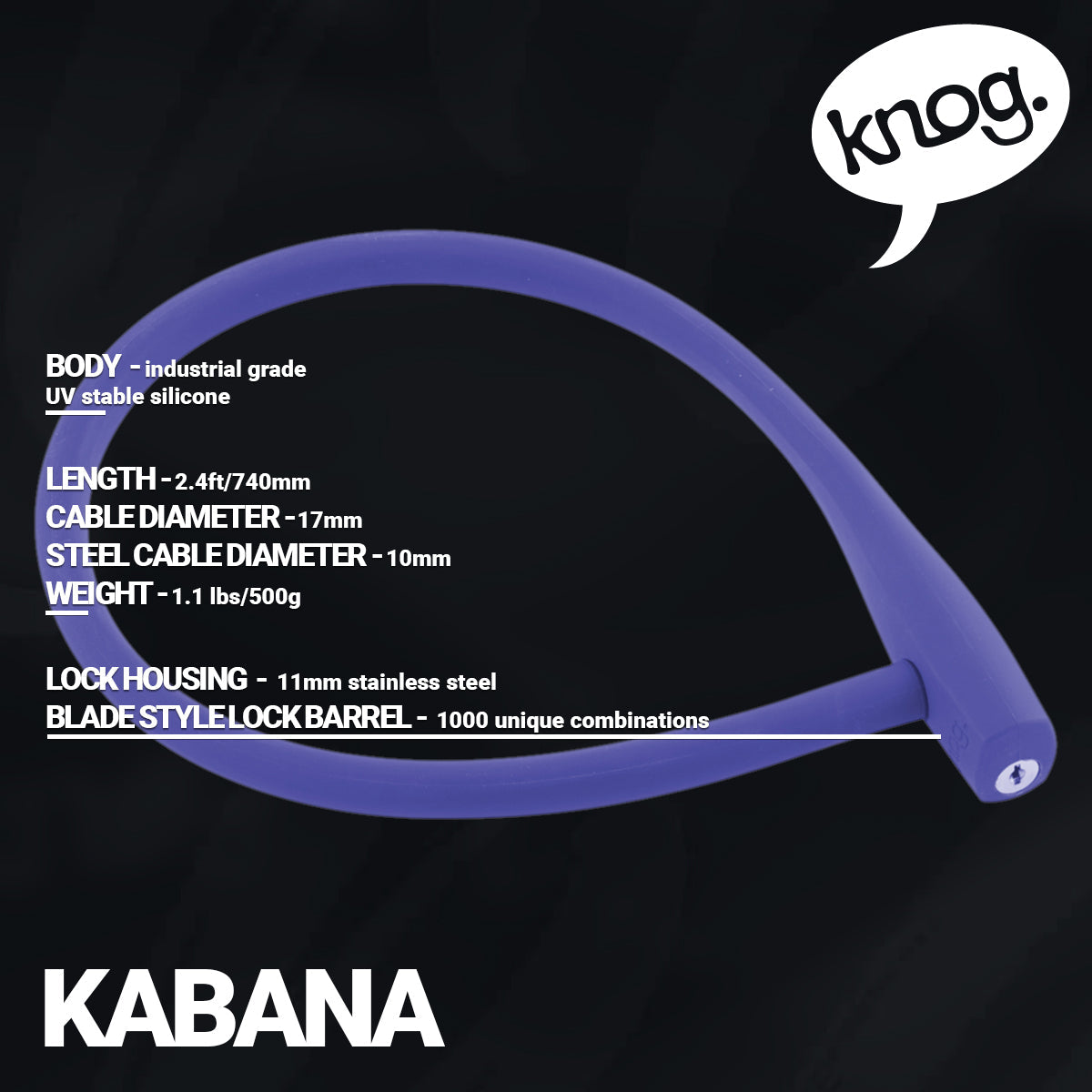 Knog Kabana cable lock by ZEITBIKE, featuring a flexible steel cable and durable lock mechanism for bike security.