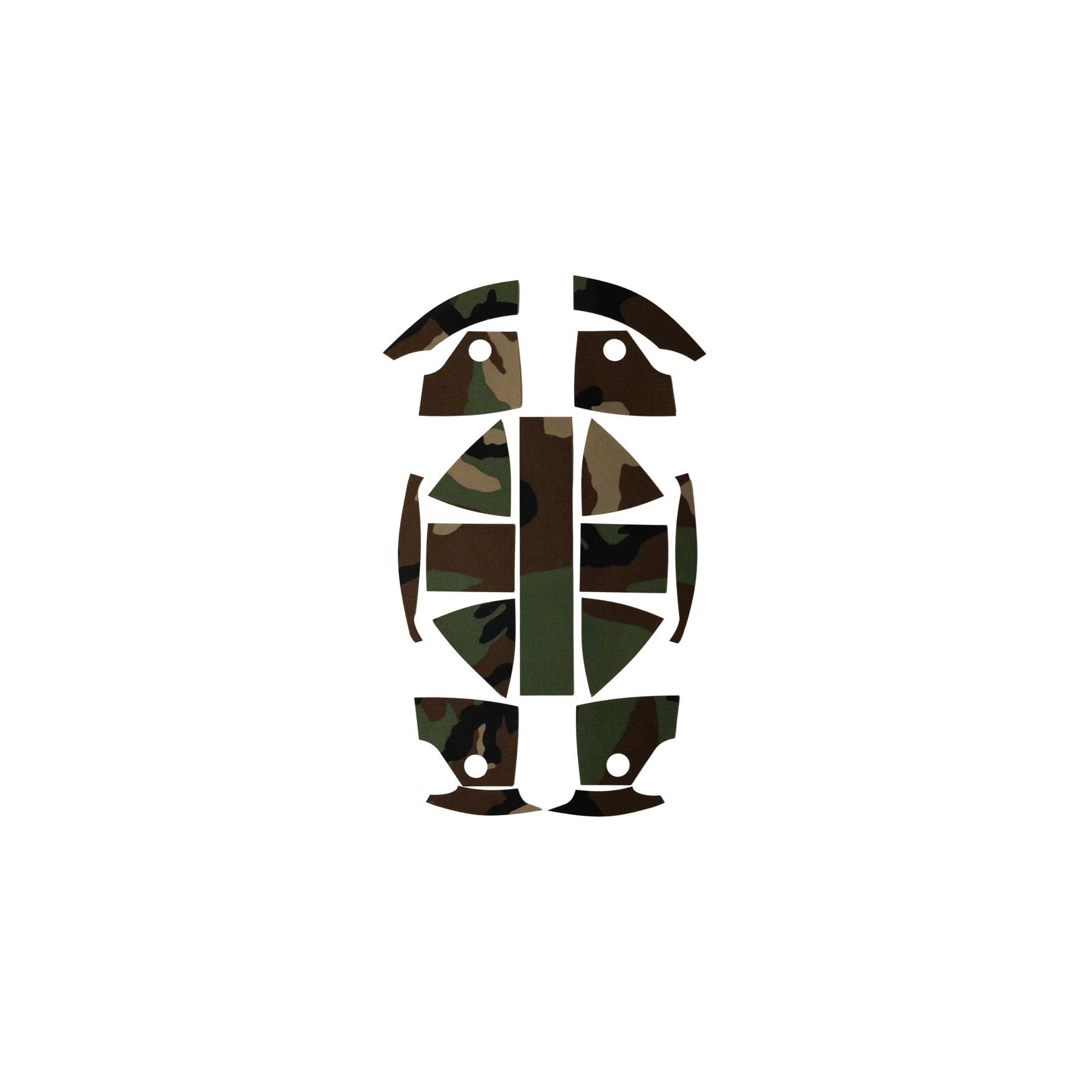 Hard Head Veterans Kevy Ranger Wrap hard hat skin featuring woodland camouflage design on a durable safety helmet.