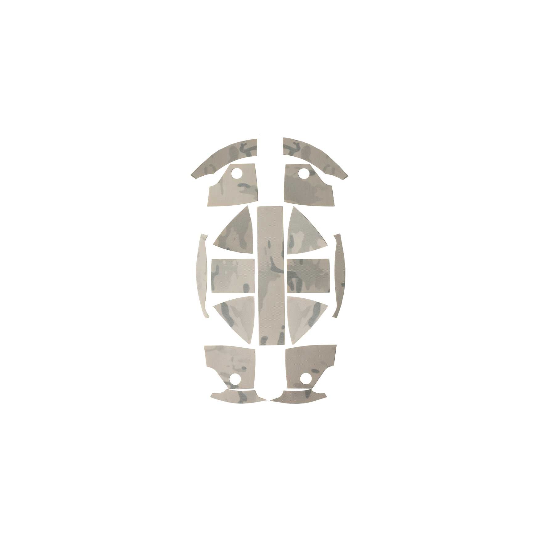 Kevy Ranger Wrap hard hat skin in alpine multicam camouflage by Hard Head Veterans, designed for rugged outdoor safety helmets.