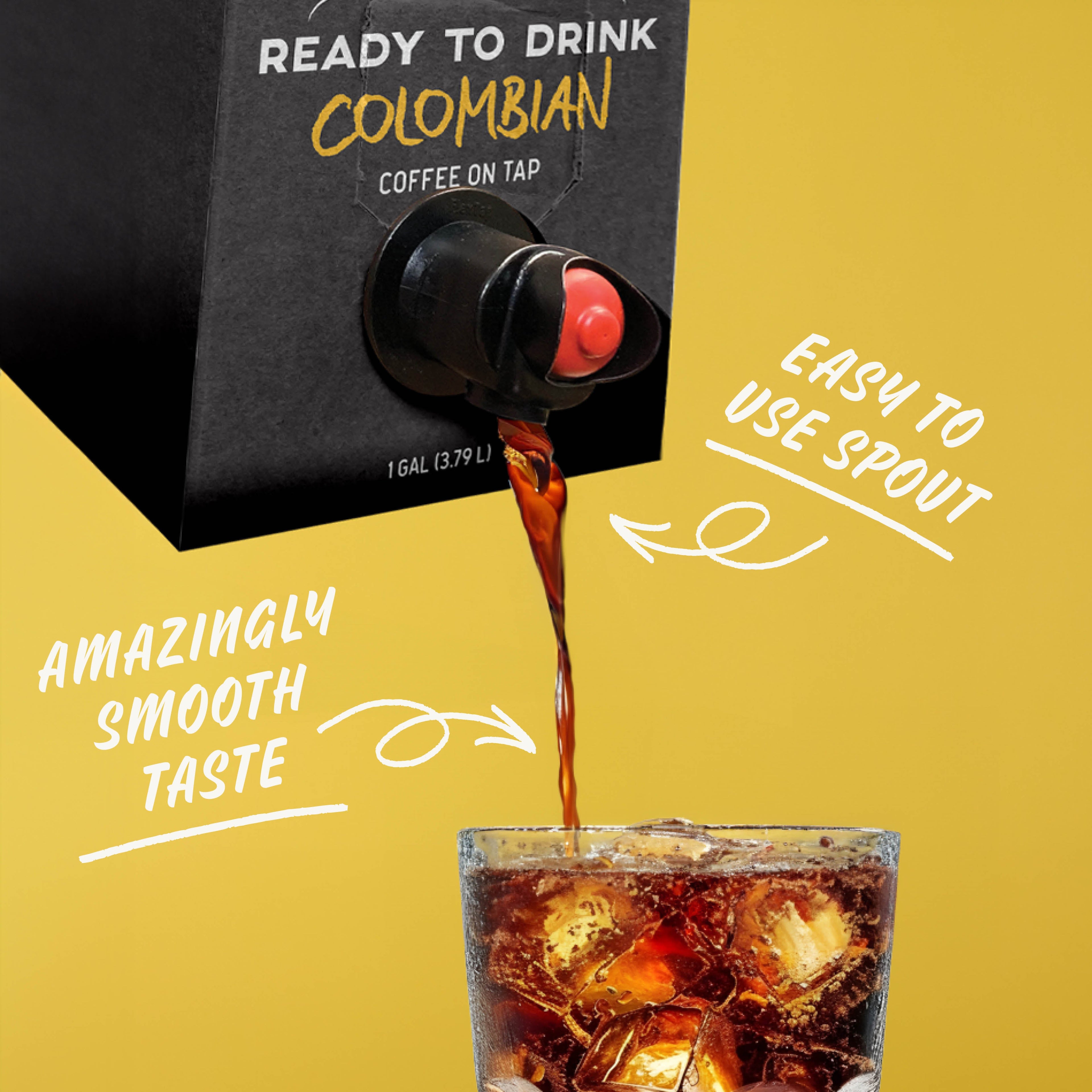 Cold brew on tap featuring Colombian coffee from Java House, showcasing a sleek tap system with rich, dark coffee in a modern setting.