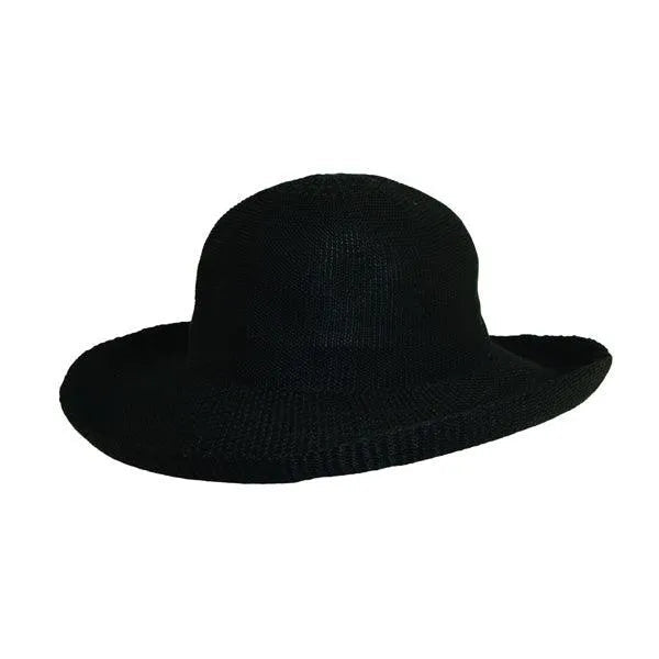 Black women's Scala Kissimmee sun hat with wide brim and stylish design, perfect for outdoor sun protection.